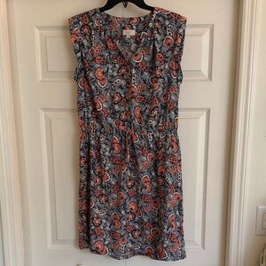 LOFT Outlet Paisley Dress Gray Pink White Large